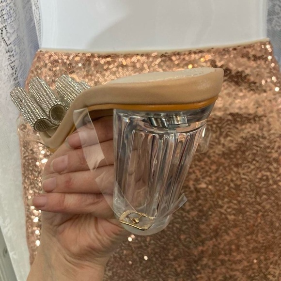 Clear heeled sandals with silver bow detail #glamour size 41 10-10.5 - Picture 5 of 7